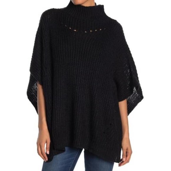 NEW DAVID AND YOUNG Black Ribbed Thick Knit Poncho - Picture 1 of 7
